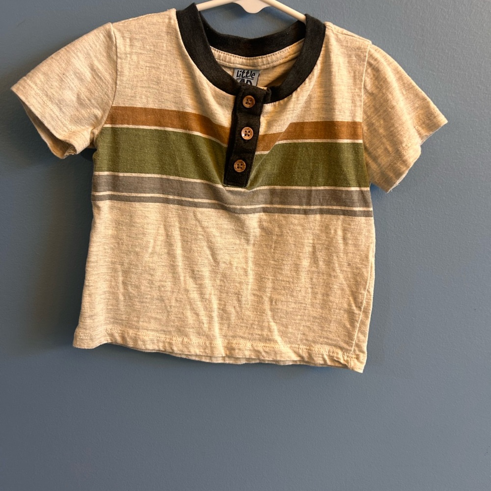 Boys' Striped Henley Tee - Black, Green, and Brown